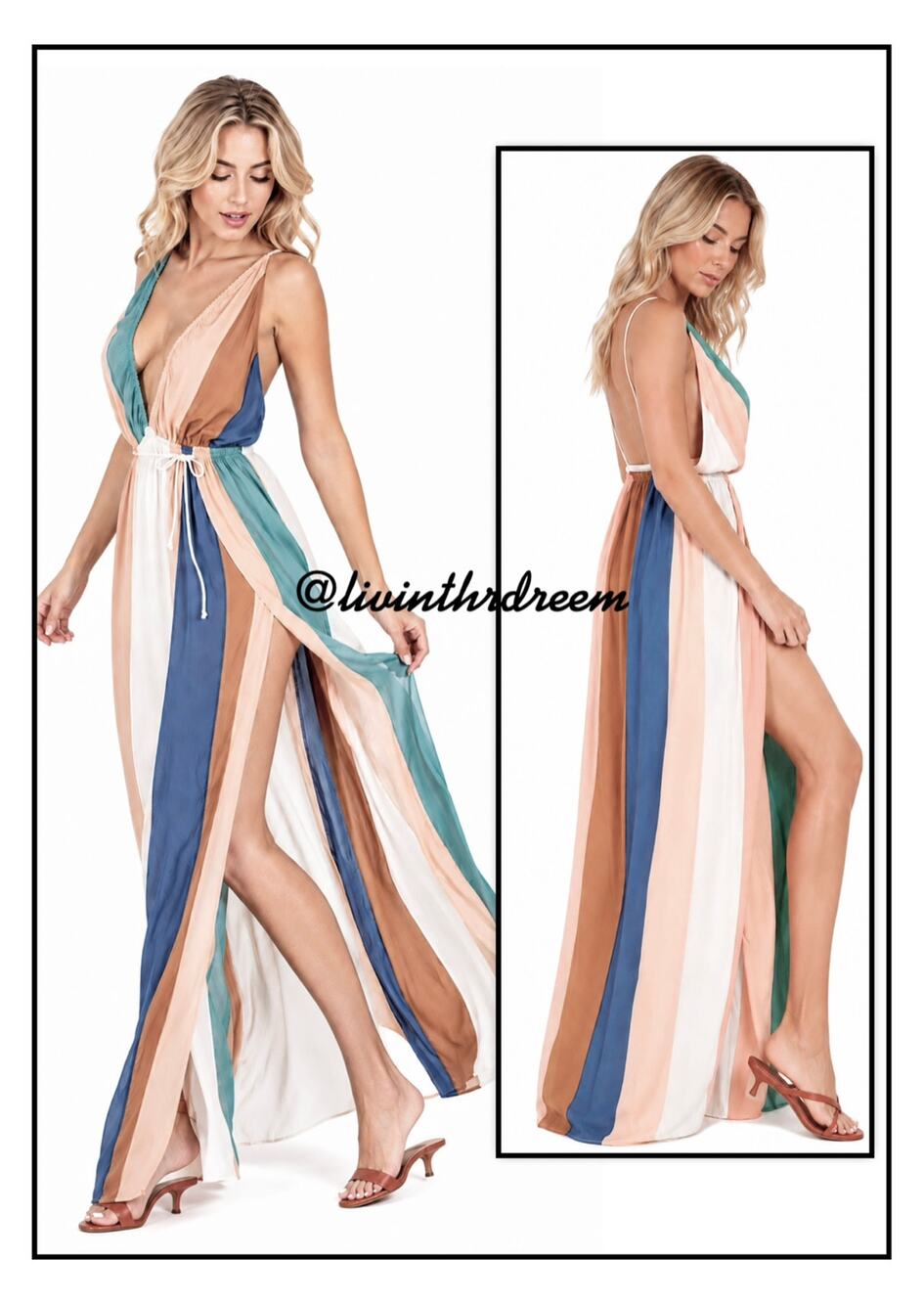 Indah River Maxi Dress Beach Stripe SZ M/L
